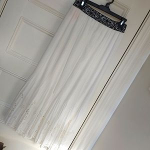 White Lace Pleated Delicate Flowy Maxi Skirt Embroidery Waistband